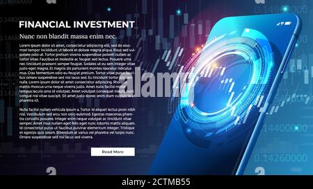Vektor-Banner für Finanzanlagen oder Forex Trading-Konzept. Futuristisch Smart Investment Technologie Controlling Schutzsystem global Netzwerk finanziell Investitionen wirtschaftliche Trends Stock Vektor