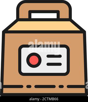 Lunchbox, Verpackung für Fast Food, flaches Farbliniensymbol zum Mitnehmen. Stock Vektor