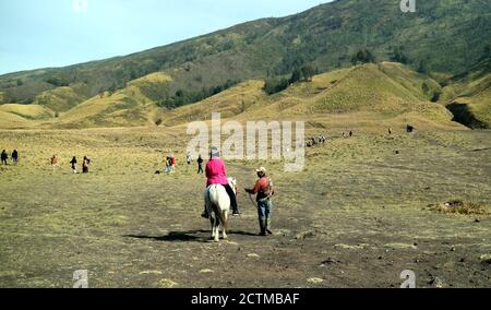 Probolinggo, Indonesien - 27. Oktober 2019: Besucher genießen den Blick auf Teletubies Hill auf dem Mount Bromo in Ost-Java. Stockfoto