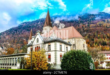 Katholische Kirche in Interlaken, Schweiz. Stockfoto