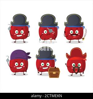 Cartoon-Charakter von roten Apfel mit verschiedenen Piraten Emoticons Stock Vektor