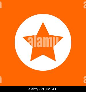 Symbol mit fünf spitzen Sternzeichen. In weißem Kreis auf orangefarbenem Hintergrund. Stock Vektor
