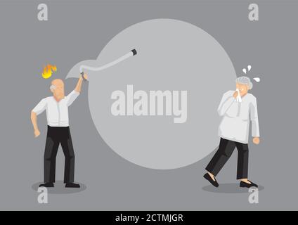 Wütender älterer Mann mit leerem Sprechballon, der seinen Gehstock und eine weinende ältere Frau hochhält. Kreative Cartoon Vektor Illustration auf Konflikt sein Stock Vektor