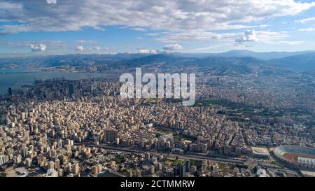 Luftaufnahme von Beirut City, Libanon Hauptstadt Stadtbild aus Himmel Stockfoto