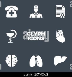 Medizinische Glyphe Symbole gesetzt Stock Vektor