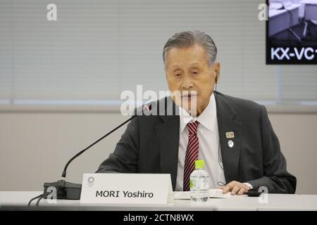 Tokio, Japan. September 2020. Yoshiro Mori, Präsident des Tokyo Organizing Committee of the Olympic and Paralympic Games (Tokyo 2020), spricht während der Videokonferenz des 10. Internationalen Olympischen Komitees (IOC) Koordinierungskommission für die Spiele der XXXII. Olympiade - Tokyo 2020 in Tokyo, Japan, 24. September 2020. Quelle: Du Xiaoyi/Xinhua/Alamy Live News Stockfoto