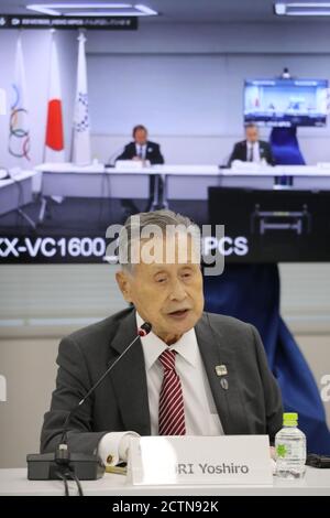 Tokio, Japan. September 2020. Yoshiro Mori, Präsident des Tokyo Organizing Committee of the Olympic and Paralympic Games (Tokyo 2020), spricht während der Videokonferenz des 10. Internationalen Olympischen Komitees (IOC) Koordinierungskommission für die Spiele der XXXII. Olympiade - Tokyo 2020 in Tokyo, Japan, 24. September 2020. Quelle: Du Xiaoyi/Xinhua/Alamy Live News Stockfoto