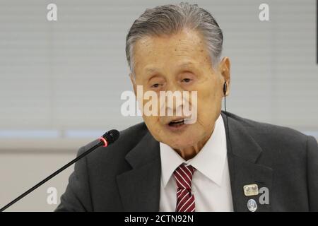 Tokio, Japan. September 2020. Yoshiro Mori, Präsident des Tokyo Organizing Committee of the Olympic and Paralympic Games (Tokyo 2020), spricht während der Videokonferenz des 10. Internationalen Olympischen Komitees (IOC) Koordinierungskommission für die Spiele der XXXII. Olympiade - Tokyo 2020 in Tokyo, Japan, 24. September 2020. Quelle: Du Xiaoyi/Xinhua/Alamy Live News Stockfoto