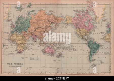 World on Mercator's Projection von John Dower. British Empire in rosa 1876 Karte Stockfoto