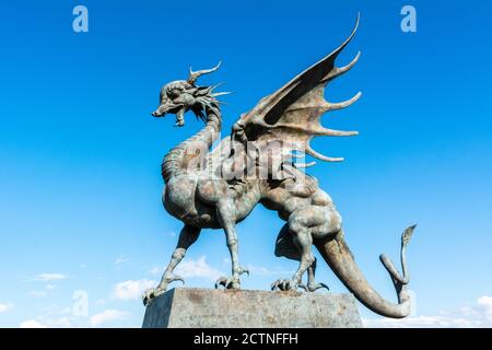 Kasan, Russland – 27. Juni 2017. Statue von Zilant, eine legendäre Kreatur aus Tataren Geschichten, etwas zwischen einem Drachen und einem wyvern Stockfoto
