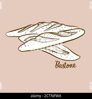 Handgezeichnete Bastone Brot Illustration. Hefebrot, in der Regel in Italien bekannt. Vektorzeichnen Serie. Stock Vektor