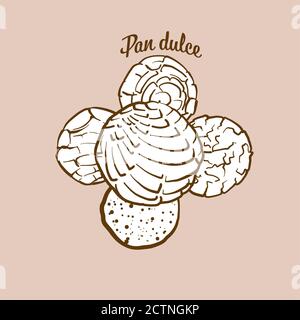 Handgezeichnetes Pan Dulce Brot Illustration. Süßes Brot, in der Regel in Mexiko bekannt. Vektorzeichnen Serie. Stock Vektor