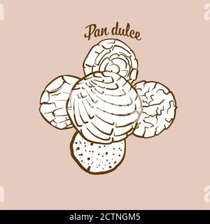 Handgezeichnetes Pan Dulce Brot Illustration. Süßes Brot, in der Regel in Mexiko bekannt. Vektorzeichnen Serie. Stock Vektor