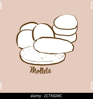 Handgezeichnetes Molletbrot Illustration. Fladenbrot, weiß, meist bekannt in Andalusien, Spanien. Vektorzeichnen Serie. Stock Vektor
