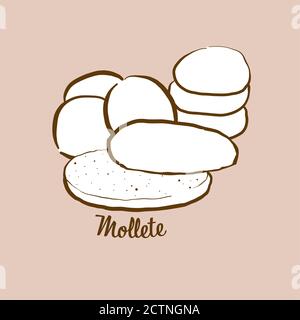 Handgezeichnetes Molletbrot Illustration. Fladenbrot, weiß, meist bekannt in Andalusien, Spanien. Vektorzeichnen Serie. Stock Vektor