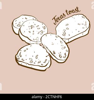 Handgezeichnetes Texas Toast Brot Illustration. Toast, Weiß, in der Regel bekannt in den Vereinigten Staaten, Texas. Vektorzeichnen Serie. Stock Vektor