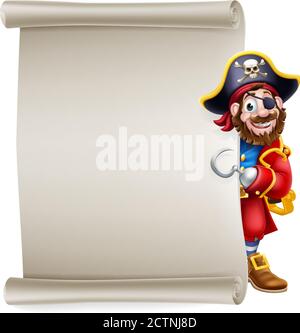 Pirate Captain Cartoon Peeking Scroll Hintergrund Stock Vektor