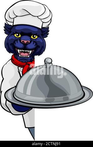 Panther-Chef Mascot Zeichen Cartoon Charakter Stock Vektor