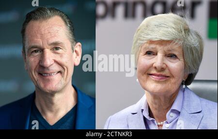 Berlin, Deutschland. September 2020. KOMBO - Mathias Döpfner, Vorstandsvorsitzender der Axel Springer SE (Archivfoto von 07.03.2019), und Friede Springer, Verleger (Archivfoto von 18.04.2018). Der Medienunternehmer F. Springer spendet einen großen Teil ihrer Anteile am Medienkonzern an CEO Mathias Döpfner und überträgt ihm auch die Stimmrechte an ihrem verbleibenden Aktienpaket. Quelle: B.von Jutrczenka/J.Kalaene/dpa/Alamy Live News Stockfoto