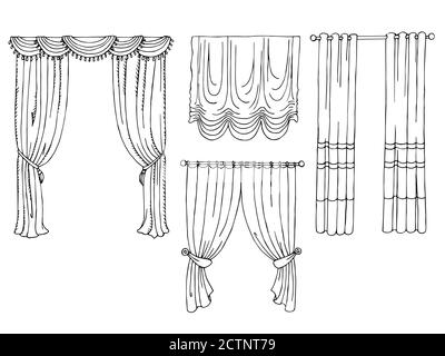 Vorhang Grafik Set Kunst schwarz weiß isoliert Illustration Vektor Stock Vektor