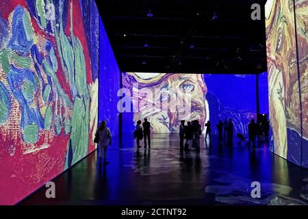 Menschen bei der Immersive Ausstellung Imagine Van Gogh in Quebec City, Kanada Stockfoto