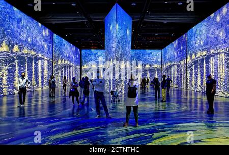 Menschen bei der Immersive Ausstellung Imagine Van Gogh in Quebec City, Kanada Stockfoto