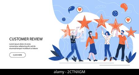 Vorlage für Kundenreview und Kundenbewertung von Feedback-Webseiten. Stock Vektor
