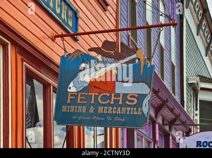 Melden Sie sich im Store für Goldsucher in Greene Street, Silverton, Colorado, USA Stockfoto