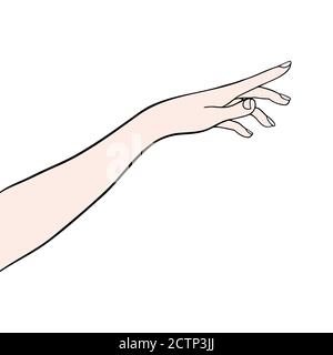 Hand Frau zeigt mit Finger Vektor Silhouette. Frauenlogo. Linienzeichnung Female Faust. Jung und Schönheit. Stock Vektor