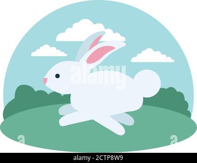 Niedlichen Kaninchen laufen in der Camp-Szene Vektor Illustration Design Stock Vektor