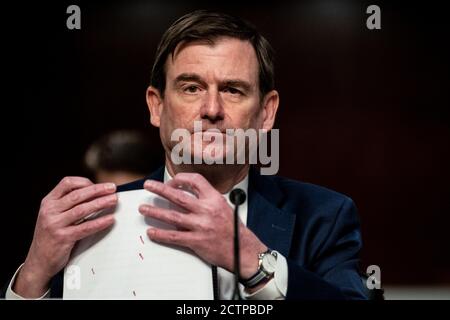 Washington, Usa. September 2020. David Hale, Unterstaatssekretär für politische Angelegenheiten im Außenministerium, bezeugt bei einer Anhörung des Senatsausschusses für Außenbeziehungen zur US-Politik im Nahen Osten auf dem Capitol Hill in Washington, DC am Donnerstag, dem 24. September 2020. Pool Foto von Susan Walsh/UPI Kredit: UPI/Alamy Live Nachrichten Stockfoto