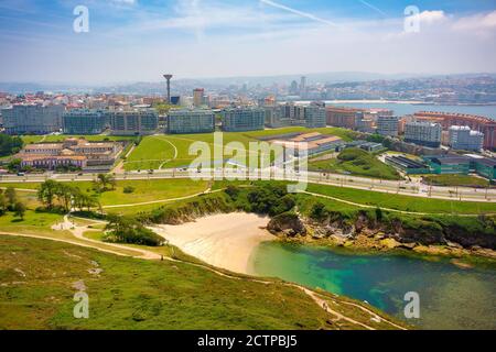 Panoramablick vom Herkules-Turm von Lapas Beach, La Coruña, Galicien, Spanien Stockfoto