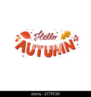 Hello Autumn Lettering. Illustration im flachen Stil Stockfoto