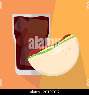 Taco und Sodaglas. Mexikanisches Fast Food - Vector Stock Vektor