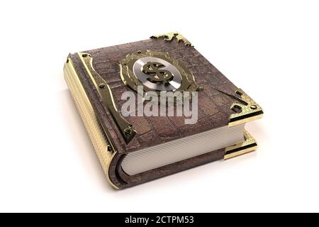 Buchen. Finanzbuchhaltung. Dollar-Währung. 3D-Darstellung des Dollarzeichens auf dem Buchcover Stockfoto