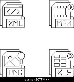 Dateitypen Pixel perfekte lineare Symbole gesetzt Stock Vektor