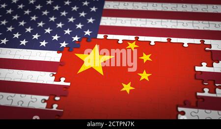 Amerikanische und chinesische Beziehungen Konzeptbild - Flaggen von China Und die Vereinigten Staaten von Amerika Puzzle Stockfoto
