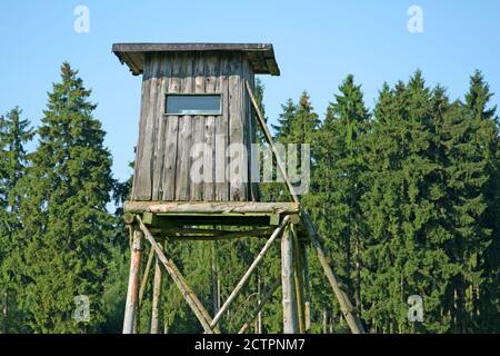 Der Sitz des Jägers am Waldrand Stockfoto