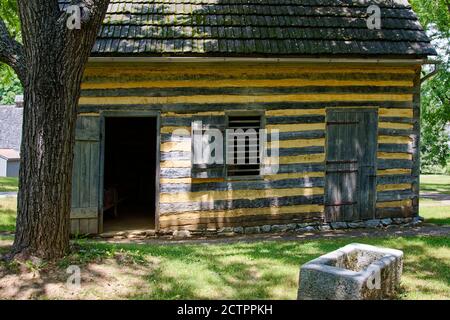 Ephrata Kloster, Werkstatt, altes Blockhaus, rustikal, religiöse Gemeinschaft, Lancaster County, Pennsylvania, Ephrata, PA Stockfoto