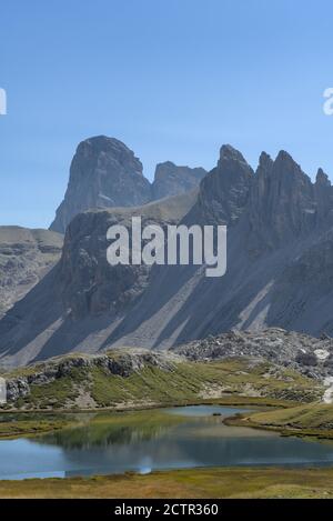 Piani Seen in der Nähe der Antonio Locatelli Hütte im Naturpark Tre Cime in den Sextener Dolomiten, Südtirol, Italien Stockfoto