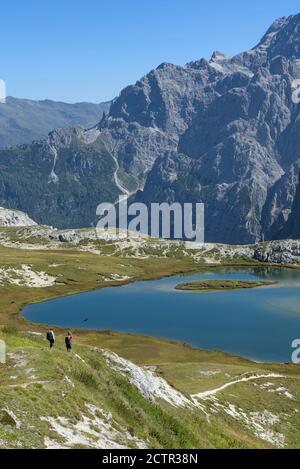 Piani Seen in der Nähe der Antonio Locatelli Hütte im Naturpark Tre Cime in den Sextener Dolomiten, Südtirol, Italien Stockfoto