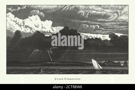 Historic Vintage, Illustrating Phenomena in Clouds, Cloud Formation and Light Brechung Engraving Antike Illustration, Published 1851 Stockfoto