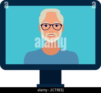 Alter Mann mit Bart trägt Brille in Desktop-Vektor-Illustration Design Stock Vektor