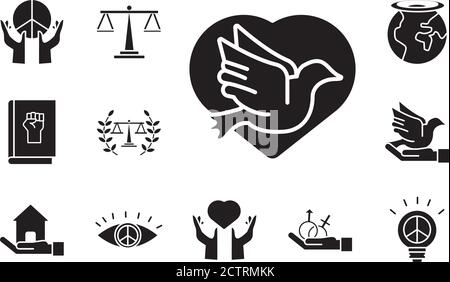 Bündel von fünfzehn Menschenrechts Silhouette Stil Satz Symbole Vektor Illustrationsdesign Stock Vektor