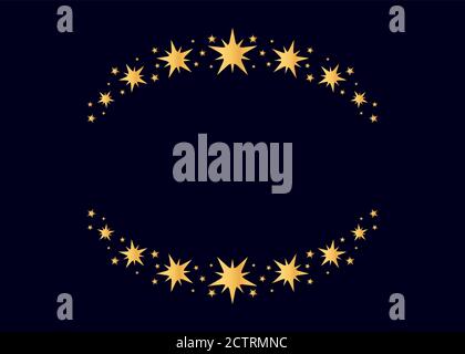 Vektor goldenen Kreis Stern Rahmen. Kranz für Design, Logo-Vorlage. Sternenstaub, Sterne, Sternenhimmel. Runder Rahmen mit Sternen und Glitzerpunkten auf weiß Stock Vektor