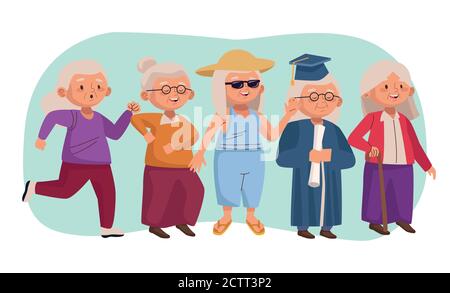 Alte Menschen aktiv Senioren Zeichen Vektor Illustration Design Stock Vektor
