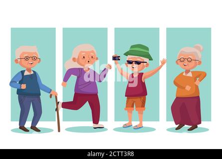 Alte Gruppe Menschen aktiv Senioren Zeichen Vektor Illustration Design Stock Vektor