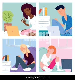 Set von Karten mit Menschen arbeiten von homevector Illustration Design Stock Vektor