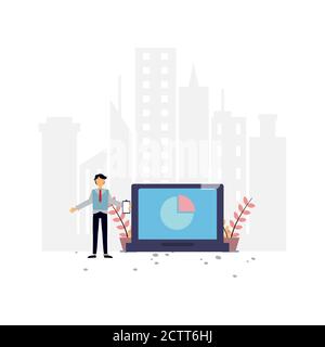 Statistische Datendiagramm flache Illustration.Vektor Design-Vorlage.geeignet für Landing Page, ui, Website, mobile App, Editorial, Poster, Flyer, Artikel Stock Vektor