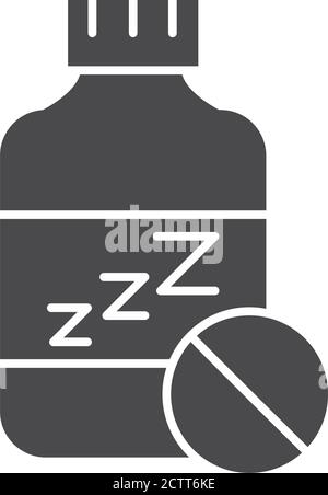 Schlaflosigkeit, Flasche Medizin schlafen Pillen Vektor Illustration Silhouette Symbol Stil Stock Vektor